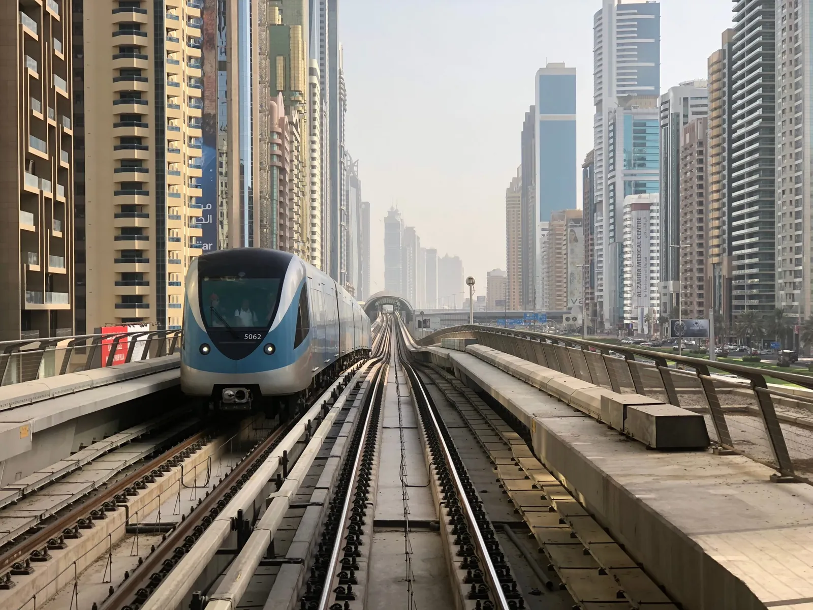 Dubai Metro public transport connecting Dubai and Sharjah